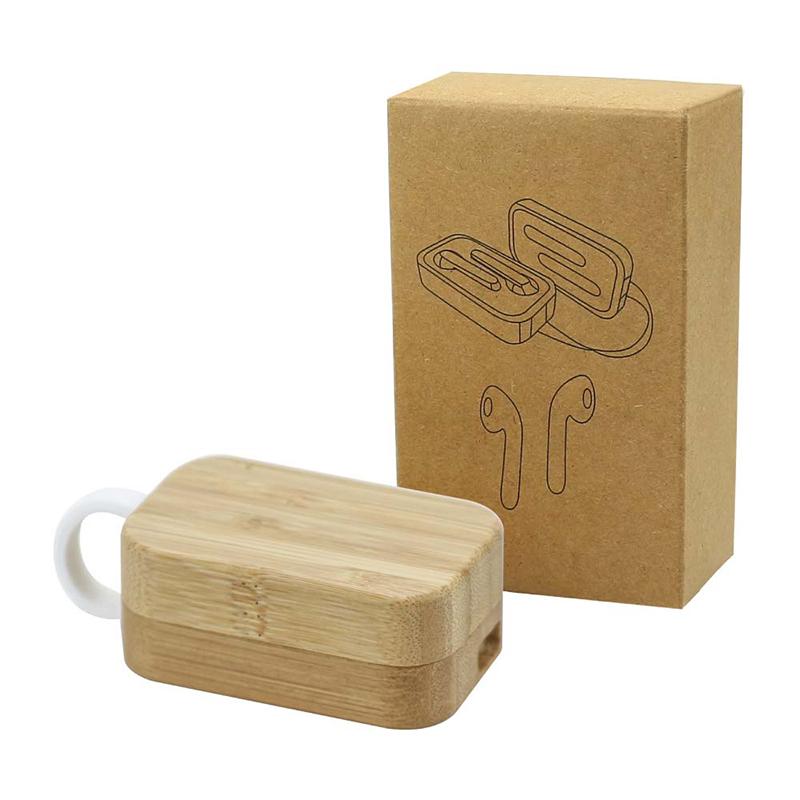 custom Bluetooth earphones in bamboo case